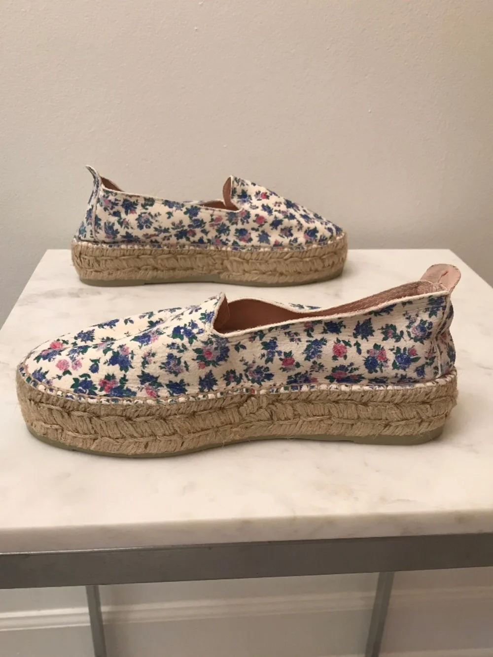 MANEBI X LOVE SHACK FANCY BLUE FLORAL PLATFORM ESPADRILLES